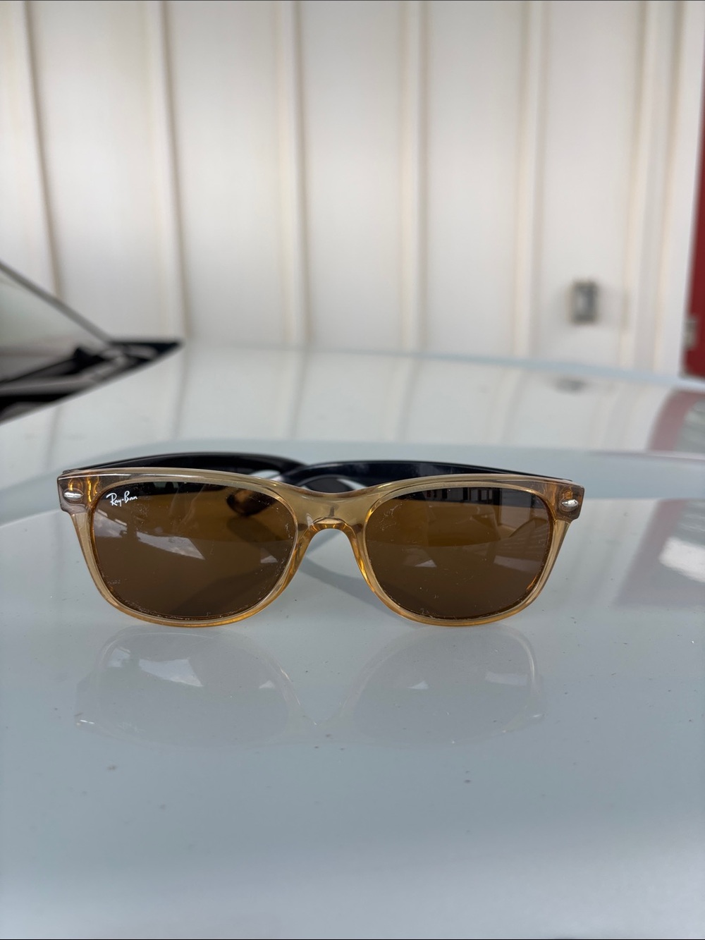 Ray-Ban Amber Translucent Wayfarer Sunglasses with Brown Lenses